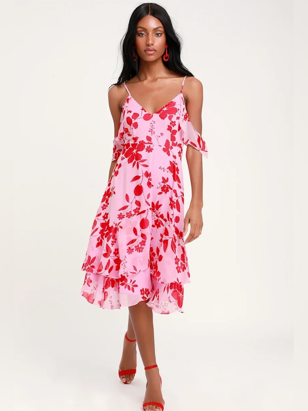 Lulus Off Shoulder Pink Floral Dress